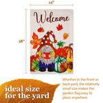 Load image into Gallery viewer, Garden Flag Welcome Gnome with Coffee at Harvest 12x18 Blockout Fabric