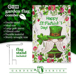 Load image into Gallery viewer, G128 Combo Pack: Garden Flag Stand Black 36 in x 16 in & Garden Flag Happy St. Patrick's Day Decoration Decoration Leprechaun Gnome 12x18 DoubleSided Blockout Fabric