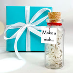 Load image into Gallery viewer, Tiny Magical Message in a Bottle Gift Idea Classy Inspirational Gifts for Him and Her Unique Presents for Women and Men (White Dandelion Make a Wish in Teal Gift Box)