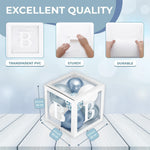 Load image into Gallery viewer, Baby Shower Boxes with Letters 44 Pcs White Boxes with White Dusty Blue Light Blue and Confetti Balloons Gender Reveal & Party Decoration Set by