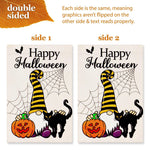 Load image into Gallery viewer, G128 Combo Pack: Garden Flag Stand Black 36 in x 16 in & Garden Flag Happy Halloween Decoration Gnome with Pumpkin and Black Cat 12x18 DoubleSided Blockout Fabric
