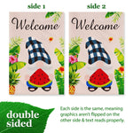 Load image into Gallery viewer, Garden Flag Welcome Gnome with Watermelon Slice 12x18 Blockout Fabric