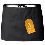Load image into Gallery viewer, White Classic 3 Pack Black Server Waist Aprons with 3 Pockets Waitress Half Apron