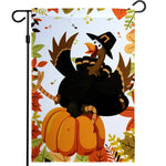 Load image into Gallery viewer, G128 Home Decorative Thanksgiving Garden Flag, Joyful Pilgrim Turkey with Pumpkin and Maple Leaves Decorations, 12x18 Inch Printed 150D Polyester Rustic Holiday Seasonal Outdoor Flag