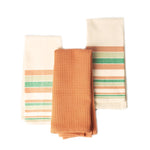 Load image into Gallery viewer, Decorative Kitchen Towels Set of 3 Recycled Cotton 28x18 inch Waffle Weave Dish Towels for Drying Dishes Red and Green Absorbent Tea Towels Boho Stripe Design Eco Friendly