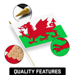 Load image into Gallery viewer, G128 30 Pack Handheld Wales Welsh Stick Flags 12x18 In Printed 150D Polyester, Country Flag, Solid Wooden Stick, Spear Gold Tip