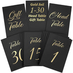 Load image into Gallery viewer, Black Table Numbers 1 30 for Wedding Reception with Gold Foil Table Number Cards 4x6 with Head & Gift Table Restaurant Table Numbers Wedding Numbers for Tables Card Stock Wedding Table Numbers
