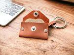 Load image into Gallery viewer, Full Grain Leather Keychain Coin Holder for Man and Women Airtag Wallet & More Snap Purse Key Ring (Burgundy Red)
