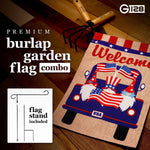 Load image into Gallery viewer, Combo Pack Garden Flag Stand Black 36x16 in and Garden Flag 12x18 in Patriotic