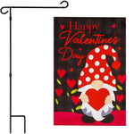 Load image into Gallery viewer, G128 Combo Pack: Garden Flag Stand Black 36 in x 16 in & Garden Flag Happy Valentine's Day Decoration Gnome Holding Red Heart 12x18 Blockout Fabric