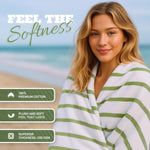 Load image into Gallery viewer, Cotton Pool Towels Oversized 35 x 70 Inch 3 Pack Ultra Absorbent and Low Lint Striped Beach Towels for Adults Stripes Design Luxury Extra Large Bath Towels Green 3 Pack