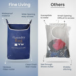 Load image into Gallery viewer, Fine Living Co. Large Hanging Laundry Hamper with Over Door Hooks & Adhesive Durable Space Saving Laundry Bag with Zipper and Wide Open Top Hanging Dorm Laundry Hamper (Navy Blue with Print XL)