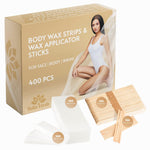 Load image into Gallery viewer, Bella Verde Wooden Wax Applicator Sticks and Non Woven White Wax Strips Wooden Waxing Spatulas Large 400 count Hair removal For Men Women Brazilian Eyebrow Home Body Waxing Prime
