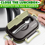 Load image into Gallery viewer, Stainless Steel Lunch Box for Hot Food – (48.5 oz) Stainless Steel Bento Box Adult with Phone Stand Spoon & Chopstickss – 2 Compartment Hot Food Lunch Container with Durable Plastic & Soft Rubber Lid
