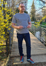 Load image into Gallery viewer, Short Sleeved TShirt Black Striped Paratrooper Top Telnyashka Тельняшка (M)