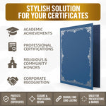 Load image into Gallery viewer, 50 Pack Premium Blue Certificate Holders 8.5 x 11 inch Heavyweight 300gsm Cardstock Diploma Holder & Certificate Folder Award Certificate Folders for Graduation with Silver Foil Diploma Cover