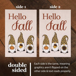 Load image into Gallery viewer, G128 Combo Pack: Garden Flag Stand Black 36 in x 16 in & Garden Flag Hello Fall Decoration Three Gnomes with Pumpkin Acorn Sunflower 12x18 DoubleSided Burlap Fabric