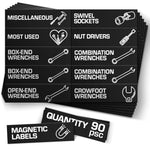 Load image into Gallery viewer, 90 Pcs Magnetic Tool Box Labels 35x1 inch Magnetic Toolbox Labels for Tool Box Dwawers Strong Magnet Toolbox Organizer Chest Black Pre Printed & Blanked Emblems for Organization