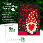 Load image into Gallery viewer, G128 Combo Pack: Garden Flag Stand Black 36 in x 16 in & Garden Flag Happy Valentine's Day Decoration Gnome Holding Red Heart 12x18 Blockout Fabric