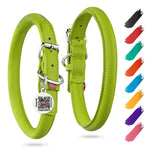Load image into Gallery viewer, Rolled Leather Dog Collar Padded All Sizes 15 - 19 in Neck Green