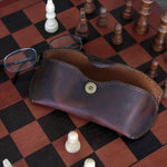 Load image into Gallery viewer, Brown Genuine Leather Eyeglasses & Sunglasses Case with Magnetic Snap Closure