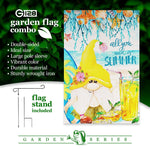 Load image into Gallery viewer, Combo Pack: Garden Flag Stand Black 36 in x 16 in & Garden Flag Summer Decoration All You Need is Summer Gnome 12x18 DoubleSided Blockout Fabric