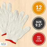 Load image into Gallery viewer, Beige Work Cotton Gloves for Men Women 9.5 Inch Pack of 24 (12 Pairs) String Knit Work Gloves with Red Line Elastic Knit Wrist Washable Cotton Polyester Gardening Gifts