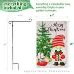 Load image into Gallery viewer, G128 Combo Pack: Garden Flag Stand Black 36 in x 16 in & Garden Flag Merry Christmas Decoration Santa Gnome with Present 12x18 Double Sided Blockout Fabric