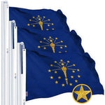 Load image into Gallery viewer, G128 3 Pack: Indiana IN State Flag 3x5 Ft Embroidered 220GSM SPUN POLYESTER Embroidered Stars, Sewn Stripes, Brass Grommets, Indoor/Outdoor, Vibrant Colors, Heavy Duty SPUN POLYESTER