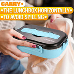 Load image into Gallery viewer, 48.5 Oz Stainless Steel Bento Box Adult with Phone Stand – Reusable Stainless Steel Lunch Box for Hot Food with Durable Plastic & Soft Rubber Cover – Insulated Lunch Containers with Spoon & Chopsticks