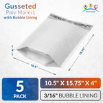 Load image into Gallery viewer, White Gusseted Bubble Mailers 10.5 x 15.75 x 4 Inch Pack of 5 Expandable Envelopes Padded Shipping Envelopes Waterproof Bubble Bags for Shipping Poly Bubble Mailers Self Seal