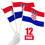 Load image into Gallery viewer, G128 12 Pack Handheld Croatia Croatian Stick Flags 12x18 In Printed 150D Polyester, Country Flag, Solid Wooden Stick, Spear Gold Tip