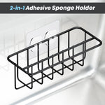 Load image into Gallery viewer, Adhesive Kitchen Sink Sponge Holder Dish Cloth Hanger Soap Holder 2 in 1 Kitchen Sink Caddy 304 Stainless Steel Rust Proof Water Proof No Drilling (Black)
