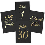 Load image into Gallery viewer, Black Table Numbers 1 30 for Wedding Reception with Gold Foil Table Number Cards 4x6 with Head & Gift Table Restaurant Table Numbers Wedding Numbers for Tables Card Stock Wedding Table Numbers