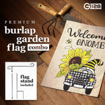 Load image into Gallery viewer, Combo Pack Garden Flag Stand Black 36x16 in and Garden Flag 12x18 in Gnome
