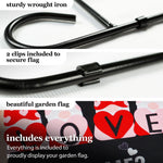 Load image into Gallery viewer, G128 Combo Pack: Garden Flag Stand Black 36 in x 16 in & Garden Flag Happy Valentine's Day Decoration Love Four Gnomes in Truck 12x18 DoubleSided Burlap Fabric