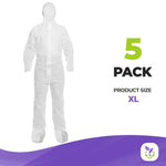 Load image into Gallery viewer, Medical Disposable Coveralls for Adults XLarge Size Pack of 5 White PPE Suit