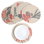 Load image into Gallery viewer, The Fine Living Co. Floral Printed Cotton Braided Placemats (Set of 6 13.5 Inches) Washable Anti Slip Heat Resistant Mats Boho Woven Round Table Mats for House Decor Kitchen and Dining