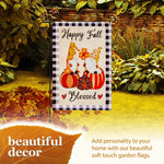 Load image into Gallery viewer, G128 Combo Pack: Garden Flag Stand Black 36 in x 16 in & Garden Flag Fall Decoration Happy Fall Blessed Two Gnomes Sitting on Pumpkins 12x18 DoubleSided Blockout Fabric