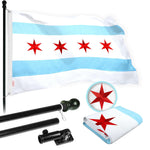 Load image into Gallery viewer, G128 Flag Pole 6 FT Black Tangle Free & Chicago Flag 3x5 FT Combo Embroidered Spun Polyester