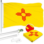 Load image into Gallery viewer, Combo Pack: 5 Ft Tangle Free Aluminum Spinning Flagpole (Silver) & New Mexico NM State Flag 2.5x4 Ft, ToughWeave Series Embroidered 300D Polyester Pole with Flag Included