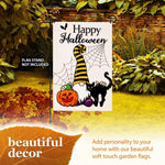 Load image into Gallery viewer, Garden Flag Happy Halloween Gnome with Pumpkin and Black Cat 12x18 Blockout Fabric