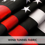 Load image into Gallery viewer, G128 Thin Red Line Flag Embroidered 2x3 FT Heavy Duty 220GSM Tough Spun Polyester U.S. American Flag Brass Grommets Honoring Fire Fighters and EMTs Black White and Red US Flag