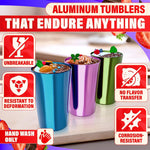Load image into Gallery viewer, 6 Pcs Aluminum Tumblers 15 oz Lightweight Durable and Reusable Metal Cups Vibrant Festive Colors for Hot and Cold Beverages Sturdy Anodized Design for Parties and Outdoor Use Hand Wash Only