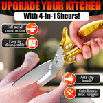 Load image into Gallery viewer, 4 in 1 Multifunction Heavy Duty Kitchen Shears Sharp Seafood Fish Turkey Chicken Shears with Non Slip Metal Handle & Micro Serrated Blades for Meat Spring Loaded Bone Scissors Gold