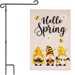 Load image into Gallery viewer, Combo Pack: Garden Flag Stand Black 36 in x 16 in & Garden Flag Hello Spring Decoration Three Bee Gnomes 12x18 DoubleSided Burlap Fabric