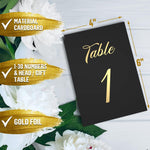 Load image into Gallery viewer, Black Table Numbers 1 30 for Wedding Reception with Gold Foil Table Number Cards 4x6 with Head & Gift Table Restaurant Table Numbers Wedding Numbers for Tables Card Stock Wedding Table Numbers