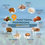 Load image into Gallery viewer, Instant Mushroom Coffee – 45 Servings Arabica Coffee with 9 in 1 Adaptogenic Mushroom Powder Blend: Lion’s Mane Turkey Tail Reishi & More Energy Boost Anti Stress Immune Support Low Caffeine No Added Sugars