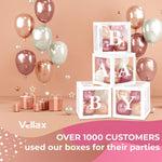 Load image into Gallery viewer, Baby Shower Boxes with Letters 44 Pcs White Boxes with Rose Gold Dusty Pink Sand & White Balloons Gender Reveal & Party Decoration Set by