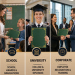 Load image into Gallery viewer, 50 Pack Premium Green Certificate Holders 8.5 x 11 inch Heavyweight 300gsm Cardstock Diploma Holder & Certificate Folder Award Certificate Folders for Graduation with Gold Foil Diploma Cover